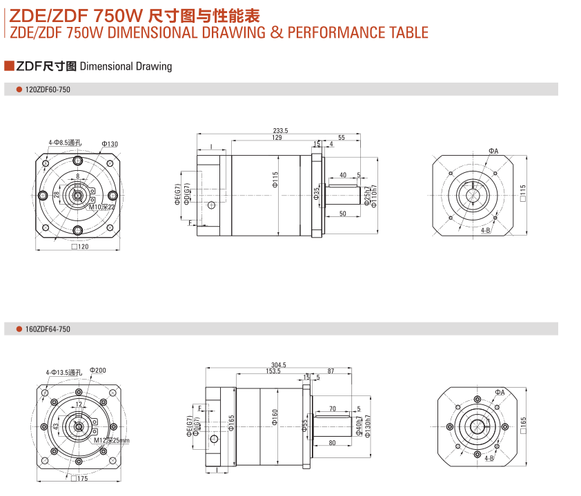 ZDE(F)系列減速機(jī)750W尺寸